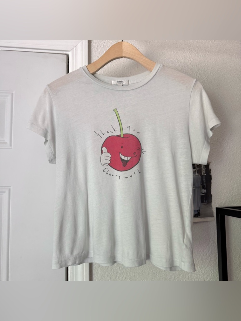 AGOLDE off white cherry graphic organic cotton crew cropped baby tee t-shirt